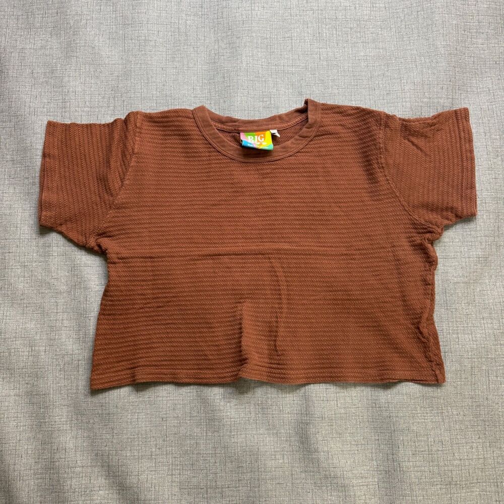 Big Bud Press Cotton Shirt Women's XS Brown Waffle 100% Cotton Oversize Crop - Picture 1 of 9